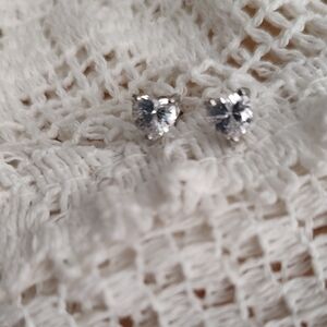 Heart-Cut Clear Stone Stud Earrings - Sterling Silver